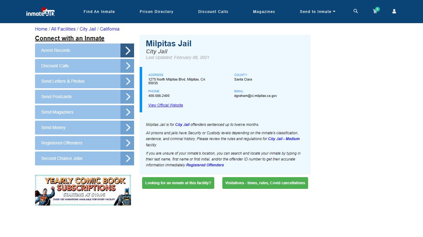 Milpitas Jail | Inmate Locator